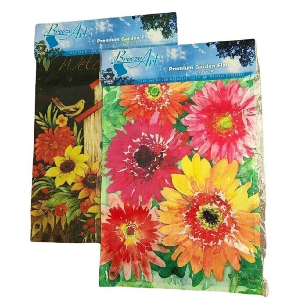 Breeze‎ Art Summer and Fall Flags 12 x 18 Decorative Garden Set of 2 New